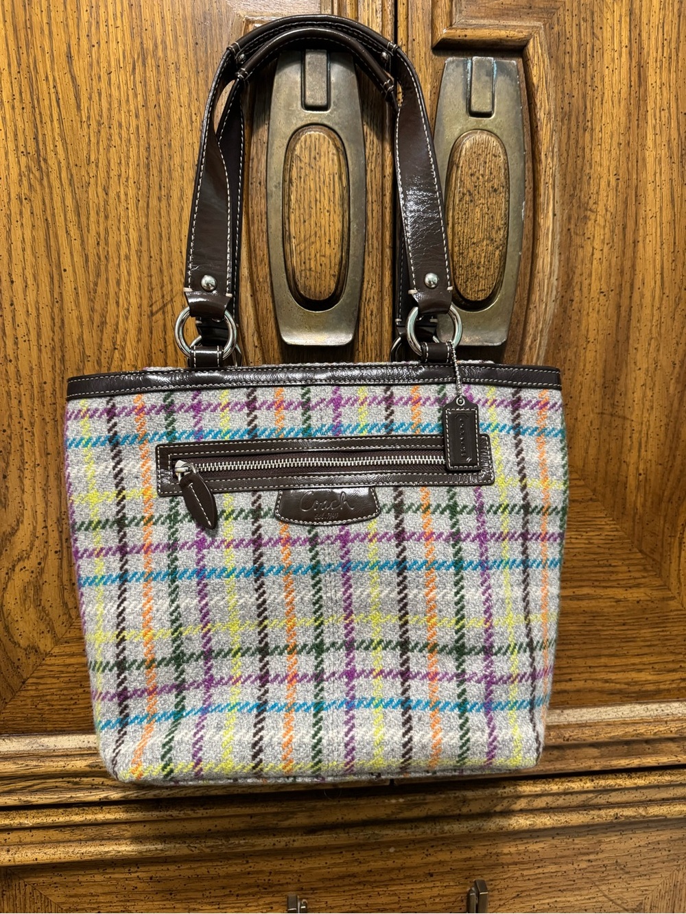 Coach Penelope Tattersall Plaid Wool Tweed Tote